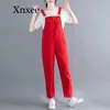 Röd denim Jumpsuits Jeans för kvinnor Bib Denim Pants Overalls Jumpsuits Woman Casual Tickets Long Loose Boyfriend Rompers1223p