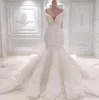 2020 Mermaid Lace Bröllopsklänningar Scoop Neck Full Lace Appliqued Crystal Long Cathedral Tåg Bröllop Bröllopklänningar