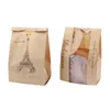 33x16x11cm Kraft Bag Window Baking Packaging Toast Cookies Food Bread Paper Bags Printed Package Bakery Iron Tower ZC0369