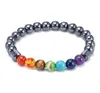 Bracelets porte-bonheur en pierre hématite noire naturelle pour femmes, 7 chakras Reiki, Bracelet d'équilibre de guérison pour hommes