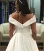 vestido de novia 2019 plus size a-lijn trouwjurken met off-shoulder elegante satijnen bruidsjurken met zak83590967879002