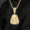 guys Gold CZ Cubic Zirconia Blingbling Franklin Portrait Pendant Necklace Mens Hip Hop Iced Out Diamond Rapper Jewelry Gifts for Boys