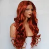 Parrucca rossa ramata a 180 densità con i capelli del bambino Parrucche anteriori in pizzo sintetico ondulato senza colla ad alta temperatura di colore arancione per le donne nere cosplay