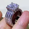 Rulalei Impresionante joyería de lujo 925 plata esterlina princesa corte completo topacio blanco CZ diamante promesa mujeres anillo de boda para regalo de amante