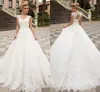 2022 Árabe Aso Ebi Vestidos de novia elegantes Boho Garden Una línea con cuello en V Vestidos de novia con apliques de encaje Tallas grandes Sweep Train Corset Volver Vestidos De Novia AL3927