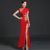Kinesisk röd bröllopsfest klänning Modern qipao långa kvinnor fishtail cheongsam traditionell vestido elegant orientalisk klänning kvinnlig sexig klänning