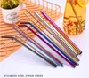Eco-friendly Stainless Steel Straw Set With Clean Brush Reusable Colorful Metal Drinking Straws For Party Wedding Use Bar Tools