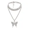 Style rétro multicouche avec strass complet en forme de papillon pendentif déclaration collier large chaîne bijoux de mode