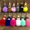 Cute Sleeping Baby Doll брелок Pompom Rabbit Fur Ball Карабин Key Chain брелоки Женщина Дети брелок ключ сумка кулон кольцо 000