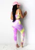 ADFVAT Rainbow Tie Dye Printed Two Piece Set Women Sexy Spaghetti Strap Crop Top Stacked Legging Pant Casual Outfit OF3167