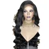 Perruque Lace Front Wig synthétique noire pour femmes, perruque Body Wave, sans colle, en Fiber résistante à la chaleur, avec frange, partie latérale, pleine densité9497615