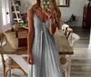 Moda Mulheres Gradiente Vestido Impresso Suspcionistas Deep V Neck Tie Tintura Dos Desenhista Primavera Primavera Feminino Solta Casual Sleeveless Skirt