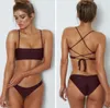 Sport bikinis set långa rep bandage badkläder olika thong badkläder nylon tyg solid dot triangel bh droppe accepterad Yakuda Beach låg