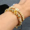 Nueva pulsera para hombres y mujeres, pulseras de macramé con corona dorada y negra, venta al por mayor, cuentas de latón de calidad superior de 8mm, joyería de regalo