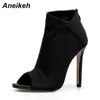 Heißer Verkauf-Aneikeeh New Stretch Stoff Boots Frauen 2019 Herbst Mode Knöchelstiefel Peep Toe Stiletto Ferse Schuhe High Heel Botas Mujer Schwarz