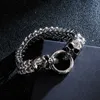 Punk Rock Stainless Steel Mesh Chain Skull Charm Bracelet Men Silver-Color Hiphop Heavy Bike Biker Bracelets Bangle Man Jewelry