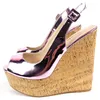 Sandały Kobiety Cork Wedge Lato Slingback Metalowe Lustro Peep Toe Platforma High Heels Buty Damskie Party Wygodne obcasy1