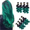 # 1B / verde Ombre peruana Cabelo Humano Pacotes onda do corpo Virgin Cabelo Weave extensões escuro Ombre Verde Cabelo Humano Pacotes Duplo tramas 4pcs