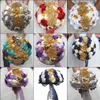 Gold Rhinestones Ivory Pink Red Satin Wedding Bridal Bouquets Free Shipping Artificial Flowers Hand Bouquet Wedding Decorations