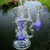 Fab Egg Double Recycler Bongs Turbine Perc Glass Bong Green Purple Pink Unique Oil Dab Rigs 14mm Joint Water Pipes With Heady Bowl