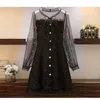 Damkläder Eleganta Klänningar Ny 2020 Vår och Höst Black Bow Collar Beading Mesh Långärmad Tweed Plus Size Dress