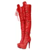 Kolnoo Hot Ladies Thigh High Boots Buckle Straps Sexy Night-club Dance Over Knee Boots Dance Evening Fashion Long Boots Red Shoes N080-3