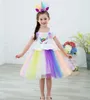 Girl Unicorn Dresses Princess Girls Cosplay Dress Up Costume Kids Party Tutu Gown Clothing Children Flower Clothes dress KKA6568