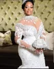 Luxe 2020 robes de mariée sirène sud-africaine cristaux de dentelle perles manches longues robe de mariée col haut col transparent robe de grande taille BC2480