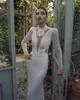 Vintage sjöjungfrun klänningar kristallhög hals spets brudklänningar rygglös trumpet plus storlek långärmade trädgård bröllopsklänning 0505