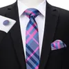 Hi-Tie Fashion Slim Tie Stripe Skinny Narrow Silk Jacquard Woven Neckties Tie Hanky Cufflinks Set For Men Wedding Party Groom Suit N-3100