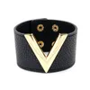 Женский модный простой широкий кожаный браслет в стиле поп с V-образным словом, классический универсальный женский браслет в стиле панк, Jewelry227f