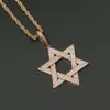 Fashion-Star of David Pendant Halsband för män Magen David Real Gold Plated Koppar Zirkons Lyx halsband Kubansk kedja Diamanter Smycken