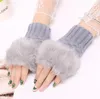 Gloves Faux Rabbit Fur Mittens Winter Knitted Arm Length Warmer Outdoor Solid Fingerless Gloves Arm Warmer Gloves Semi Finger Glove D6460