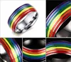 8MM Rainbow Rings Gay Pride Lesbian LGBT Stainless Steel Colorful Finger Rings Couple Band Ring Jewelry for Men Women Christmas Gift