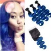 Malaysian Human Hair 1B blue 3 Bundles With 4X4 Lace Closure With Baby Hair Body Wave 10-28inch Hair Weaves 1b Blue Body Wave276o