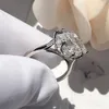 Tamanho dos EUA 6-10 Jóias Clássicas Solitaire 925 Sterling Silver Asscher Corte Branco Topázio CZ Diamante Gemstones Mulheres Casamento Banda Anel Presente