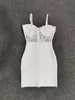 Livraison gratuite été mode Sexy col en V sangle blanc dentelle robe de pansement 2020 concepteur élégant soirée robe de soirée Vestido