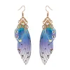 Romantische Märchen Schmetterling Flügel Lange Ohrringe Farbverlauf Blau Farbe Tropfen Baumeln Ohrringe Fashion Party Statement Schmuck