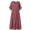 Kvinnor sundress vintage o-hals lång maxi klänning kjol kvinnlig casual prick pintad sommarklänning strand boho klänningar vestidos mantel