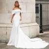 2020 Wiosna Satin Syrenki Suknie Ślubne Off The Shoulder Beach Wedding Party Sukienki Eleganckie suknie ślubne z pociągiem Vestidos