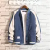 Homme Coréen Veste En Velours Côtelé Manteaux Tendance De La Mode À Manches Longues Lâche Col De Baseball Colorblock Manteau Designer Mâle Bouton Poche Survêtement