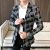 디자이너 불규칙 격자 무늬 블레이저 남자 2020 패션 한국어 슬림 피트 남자 블레이저 웨딩 드레스 파티 정장 재킷 럭셔리