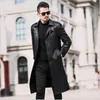 Männer Europa Stil Vintage Leder Kleidung Reine Farbe Lange Leder Jacke Graben Mantel Männliche Kleidung Streetwear Warme Windjacke