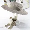 Gemvie Brim plate plate paille chapeaux d'￩t￩ pour femmes Boater de plage de ruban Boater ￠ la mode chapeau de soleil avec bracelet de menton 210311