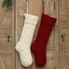 Christmas Acrylic Knitted Socks Red Green White Gray Knitting Stocking Christmas Tree Hanging Gift Sock Xmas Party Candy Stockings Bags LX25