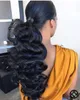 Moda donna onda sciolta parrucchino coda di cavallo Elegante capelli umani coulisse coda di cavallo capelli vergini brasiliani coda di cavallo estensione 140g # 1 colore