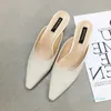 Hot sale-Pointed Toe Suede Square Heel High Heels Muller Slippers Women 2020 Summer Shoes Women Fashion Patchwork Shallow Ladies Shoes