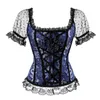 floral overbust corset vest bustier corset tops for women with sleeves lace up brocade shoulder strap corselet plus size sexy255g