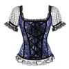 floral overbust corset vest bustier corset tops for women with sleeves lace up brocade shoulder strap corselet plus size sexy238f