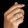 Gioielli di lusso scintillanti Vero argento sterling 925 Grande taglio ovale Topazio bianco Diamante CZ Pietre preziose Eternità Anello da donna per fedi nuziali Regalo